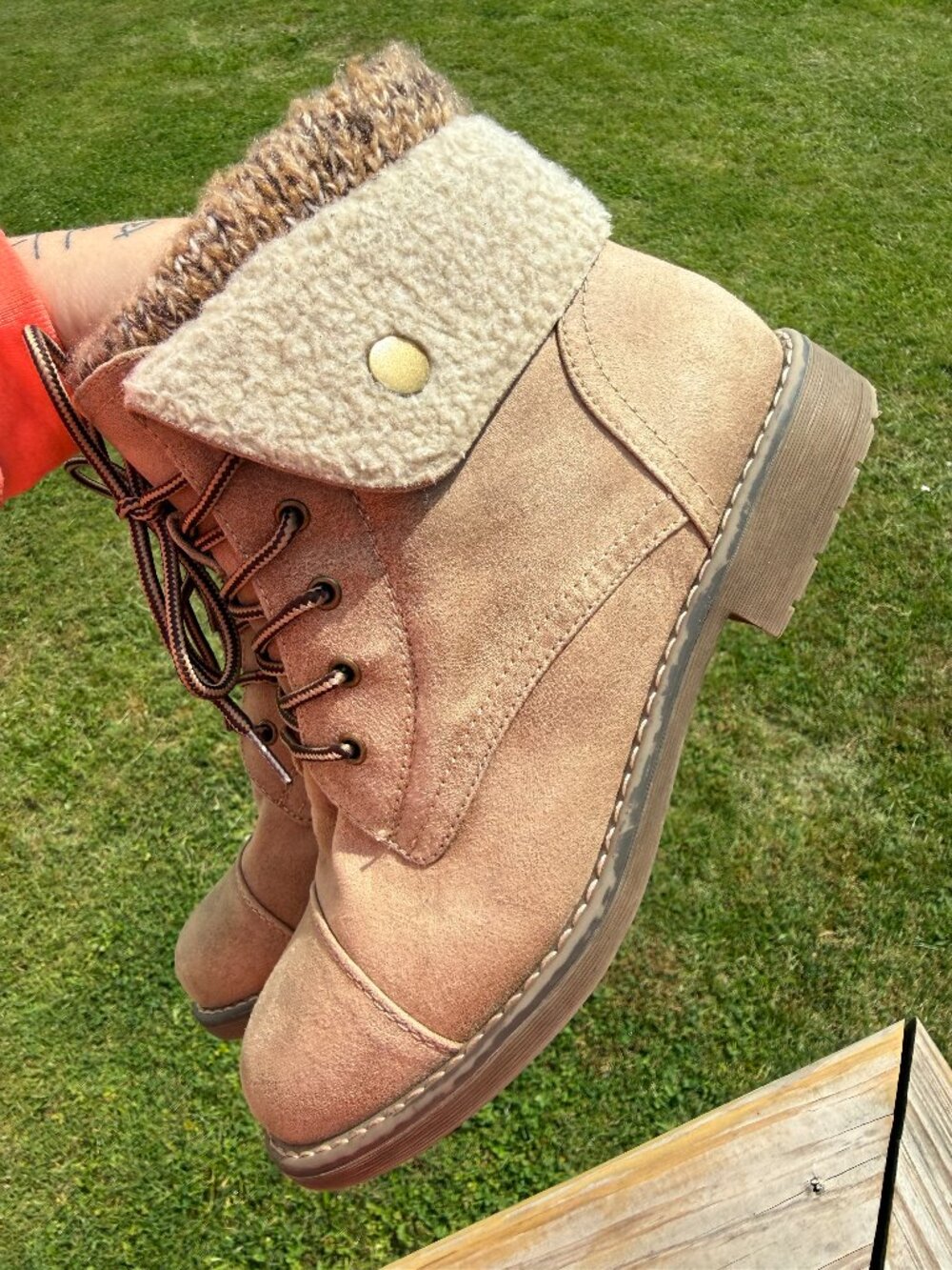 Cliffs Faux Fur Combat Boots Cottagecore Cozy Moto Boho Women 8W 3428